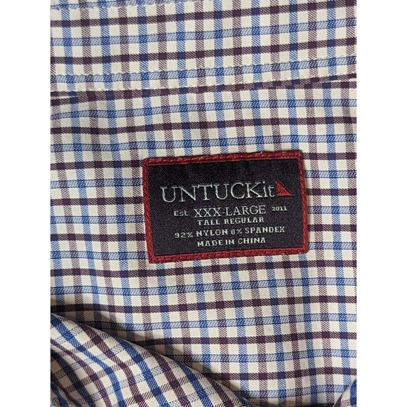 UNTUCKIT Mens Sz 3XL XXXL Blue  Purple White Gingham Check Long-Sleeve Button-Up - Picture 5 of 12